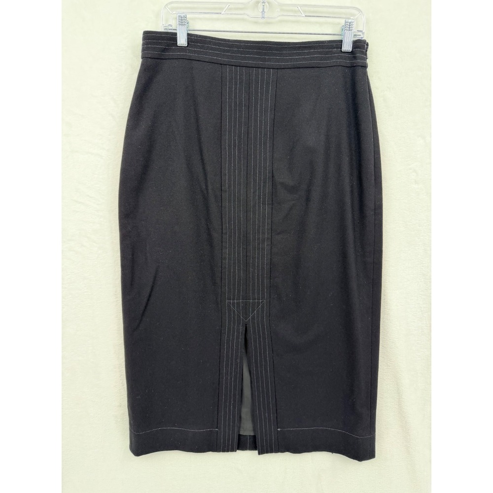 Boden Black Wool Blend Midi Pencil Skirt Contrast Stitch 8R Professional Career